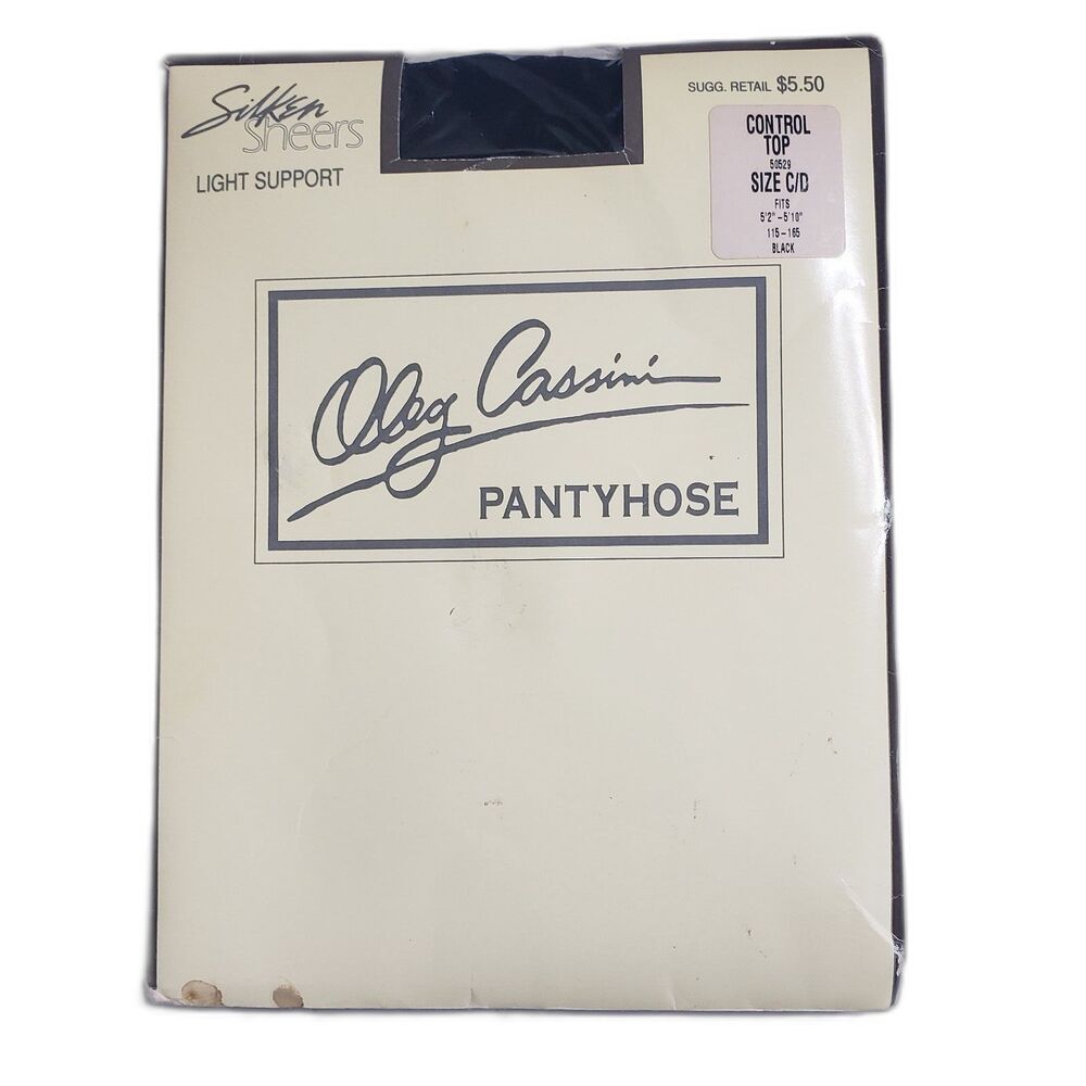 OLEG CASSINI Silken Sheers Light Support Control Top Pantyhose Black Size C/D